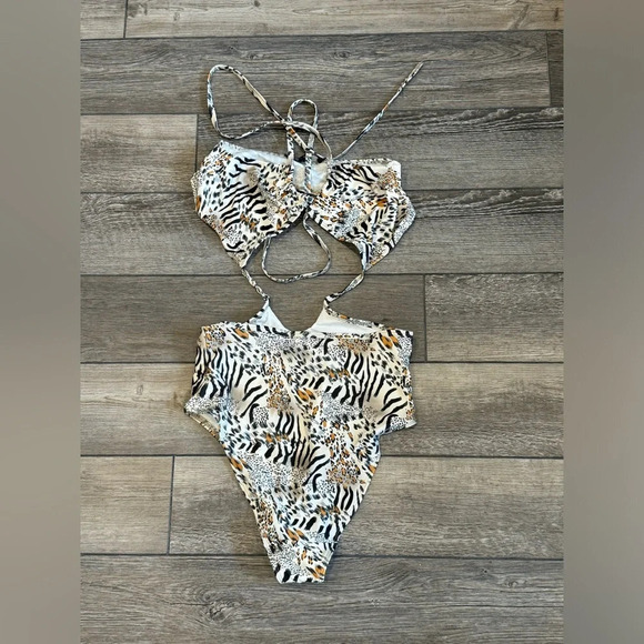 NWT Women One-piece Swimsuit Bodysuit Bikini Monokini Open Back Leopard Print - Picture 7 of 7